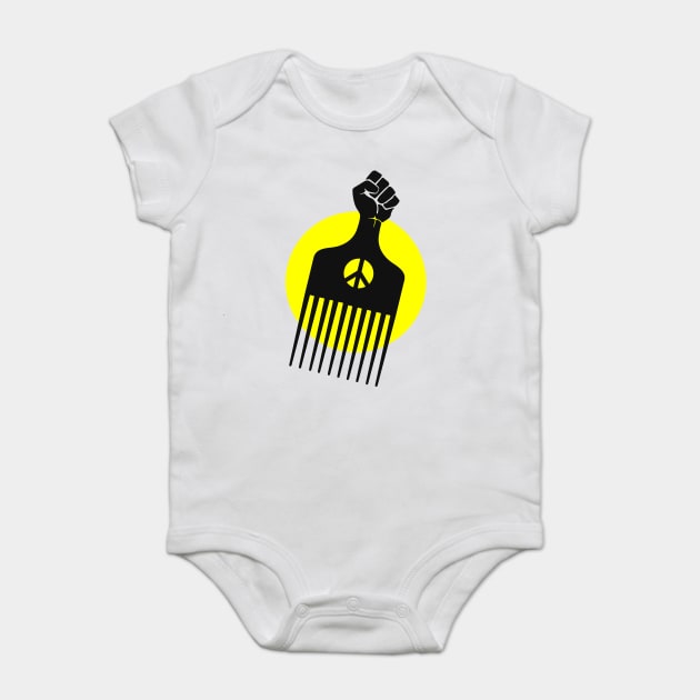 Black Fist Afro Pick, yellow sun Baby Bodysuit by UrbanLifeApparel